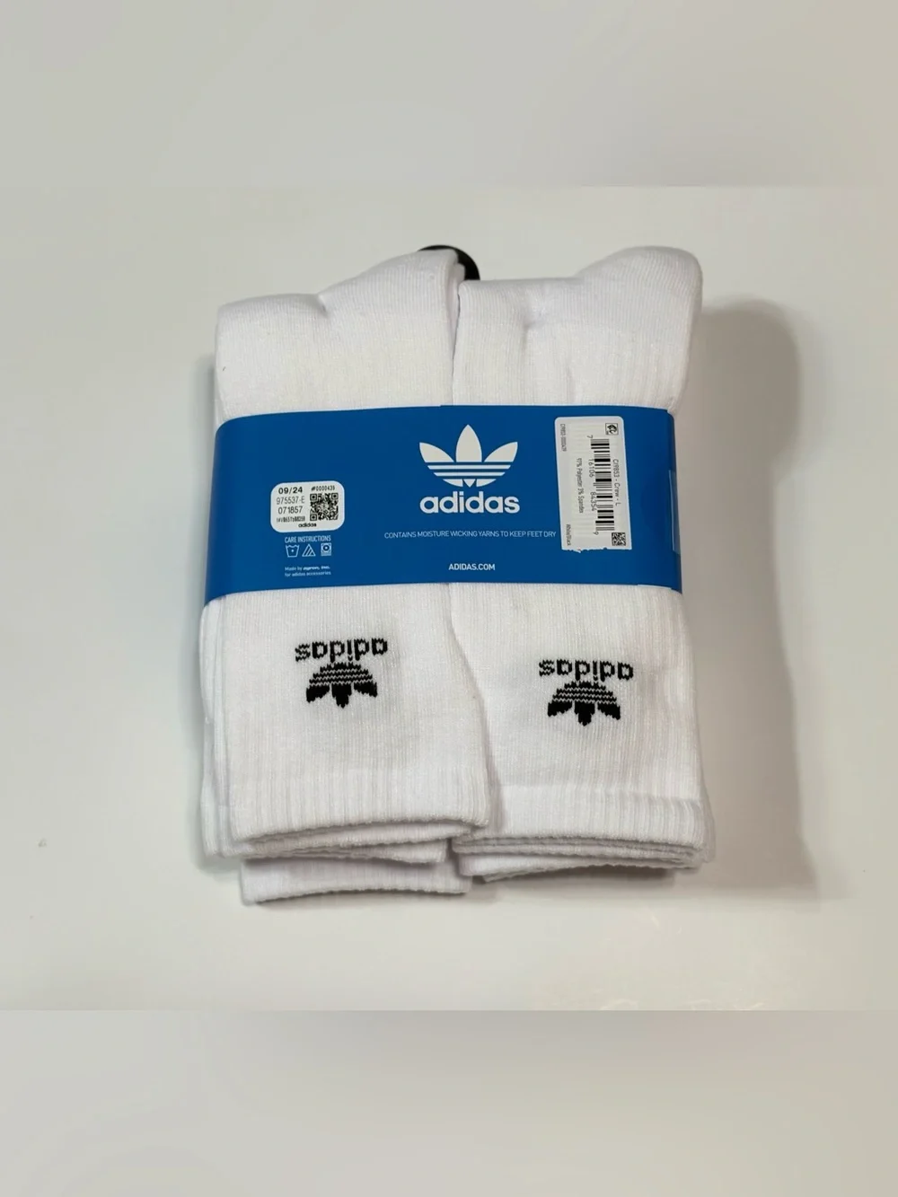 adidas Originals White Crew Socks 6-Pack with Black Trefoil